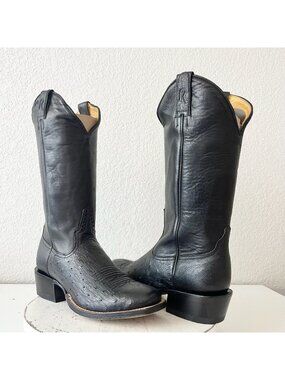 Rod Patrick Black Ostrich Cowboy Boots Womens 9.5B Western Cowgirl Square Toe